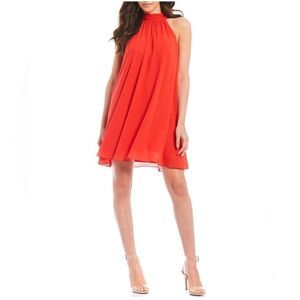 Badgley Mischka Elise Georgette Turtleneck Sleeveless Back Tie Mini Dress